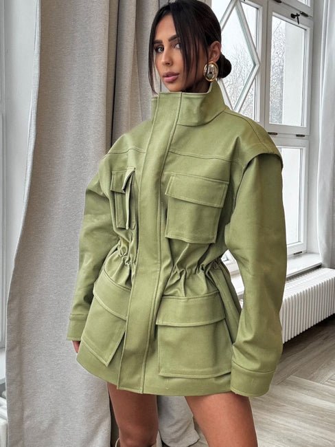 Kurtka/kamizelka jeansowa 2w1 khaki EMO - Veretti Boutique