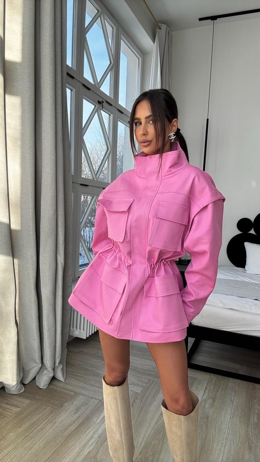 Kurtka/kamizelka jeansowa 2w1 różowa EMO - Veretti Boutique