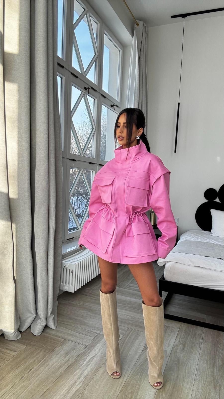 Kurtka/kamizelka jeansowa 2w1 różowa EMO - Veretti Boutique