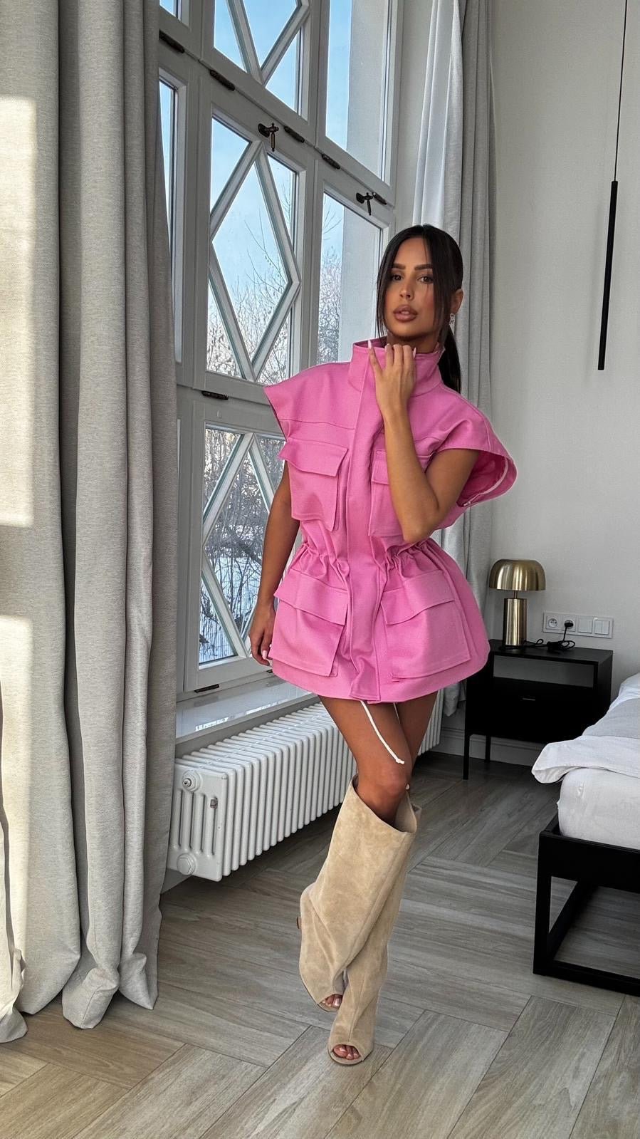 Kurtka/kamizelka jeansowa 2w1 różowa EMO - Veretti Boutique