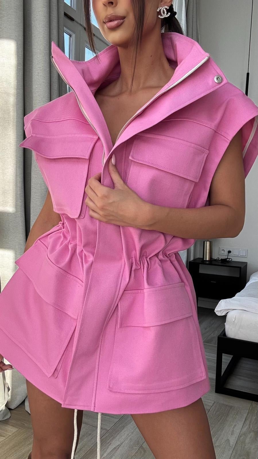 Kurtka/kamizelka jeansowa 2w1 różowa EMO - Veretti Boutique