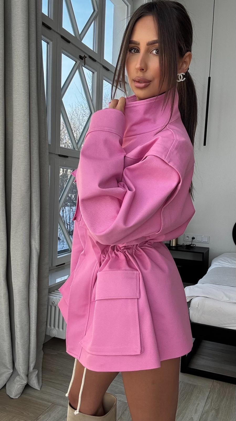 Kurtka/kamizelka jeansowa 2w1 różowa EMO - Veretti Boutique