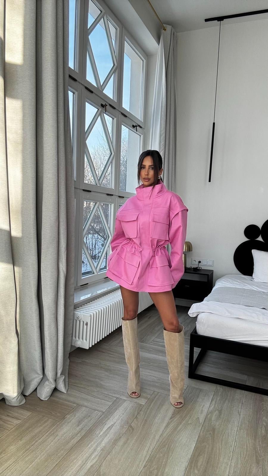 Kurtka/kamizelka jeansowa 2w1 różowa EMO - Veretti Boutique