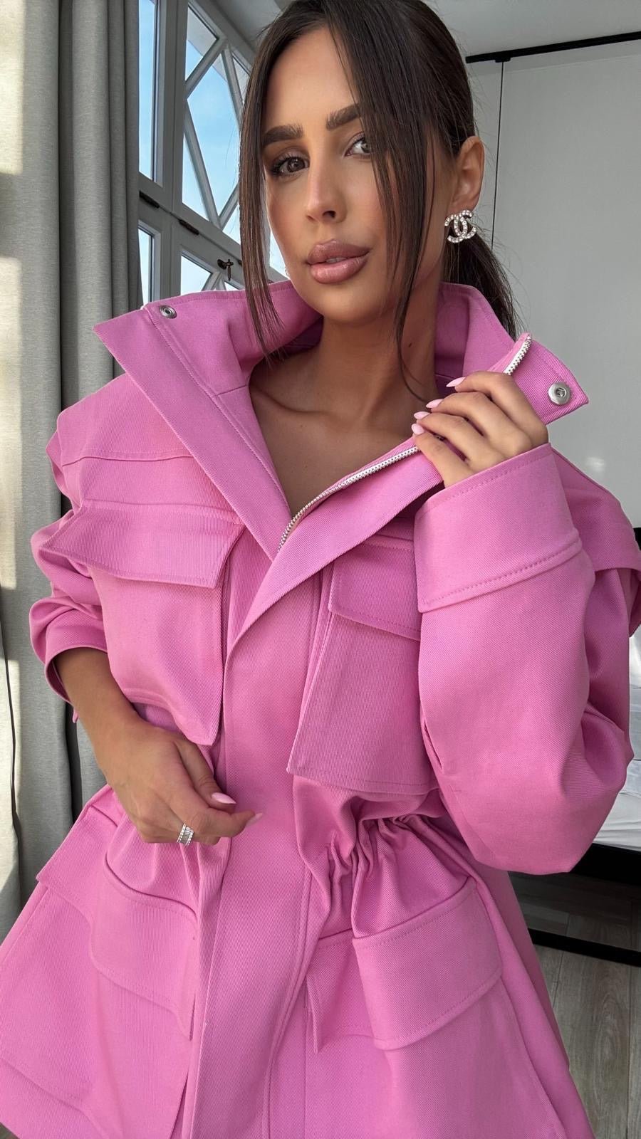 Kurtka/kamizelka jeansowa 2w1 różowa EMO - Veretti Boutique