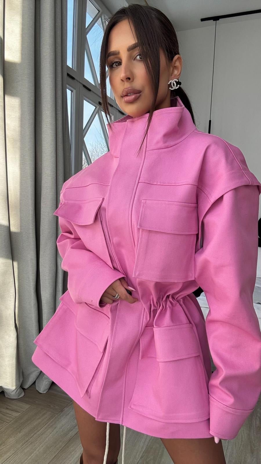 Kurtka/kamizelka jeansowa 2w1 różowa EMO - Veretti Boutique