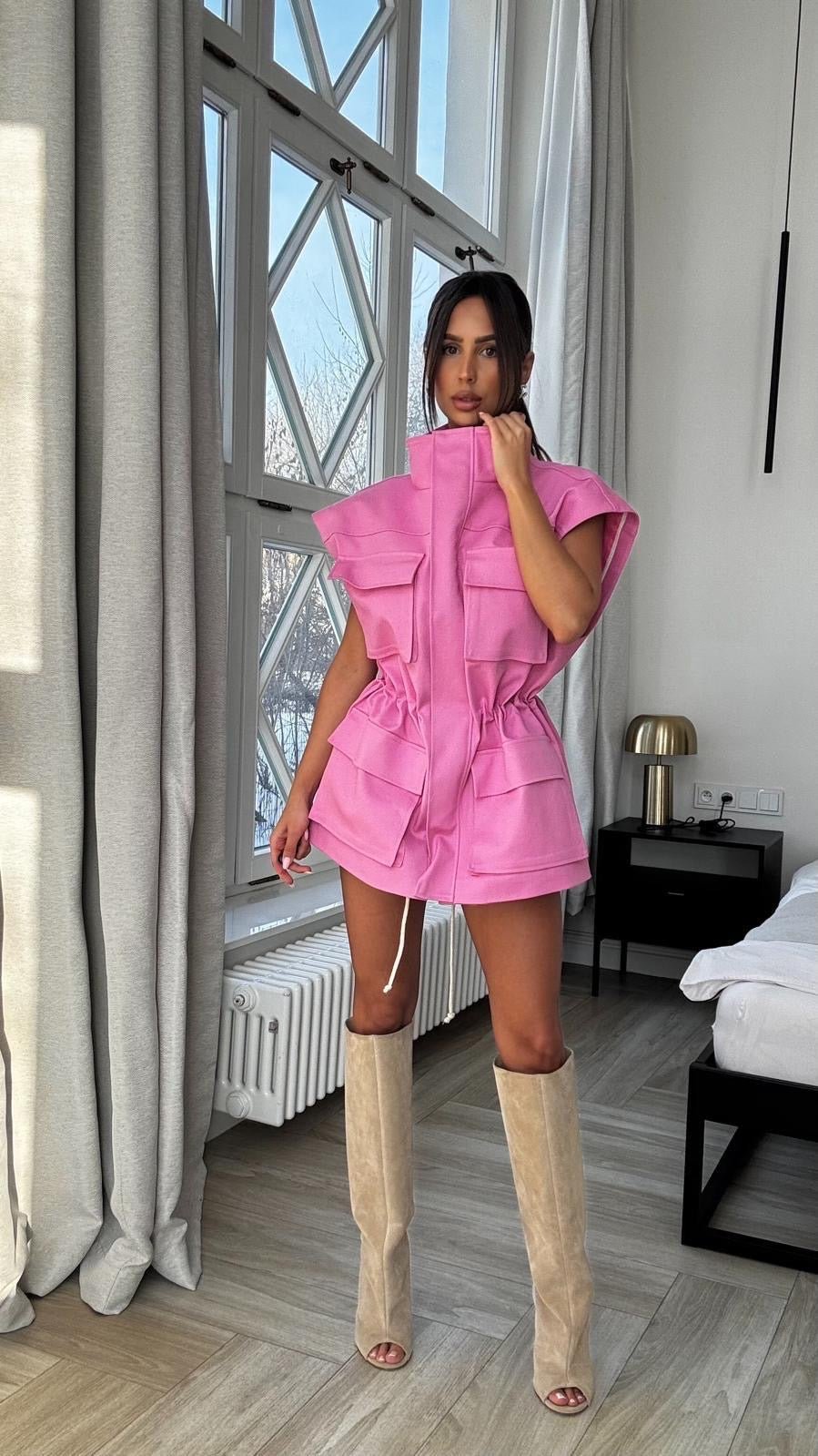 Kurtka/kamizelka jeansowa 2w1 różowa EMO - Veretti Boutique