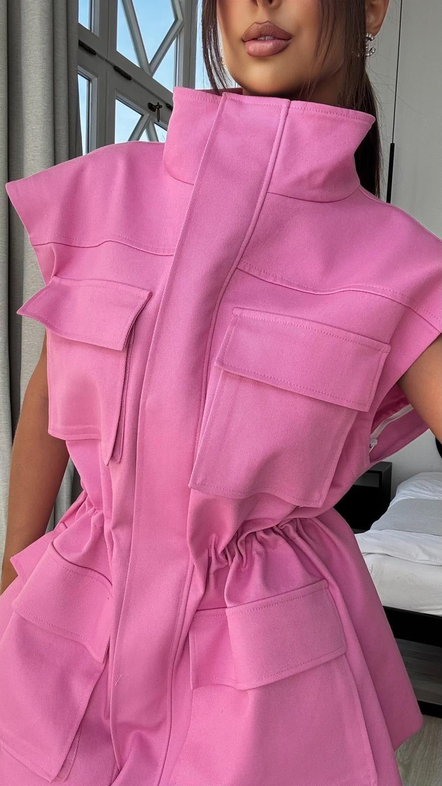 Kurtka/kamizelka jeansowa 2w1 różowa EMO - Veretti Boutique