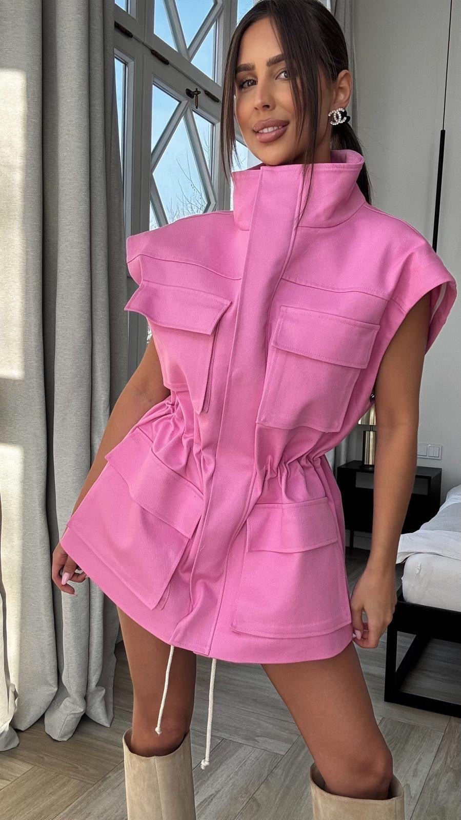 Kurtka/kamizelka jeansowa 2w1 różowa EMO - Veretti Boutique