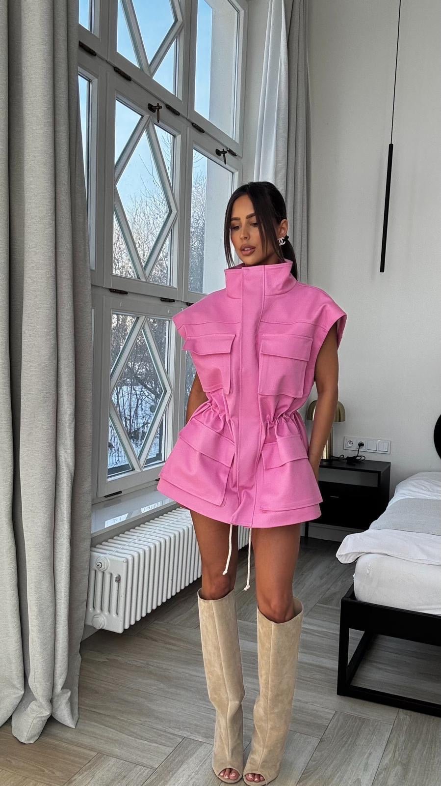 Kurtka/kamizelka jeansowa 2w1 różowa EMO - Veretti Boutique