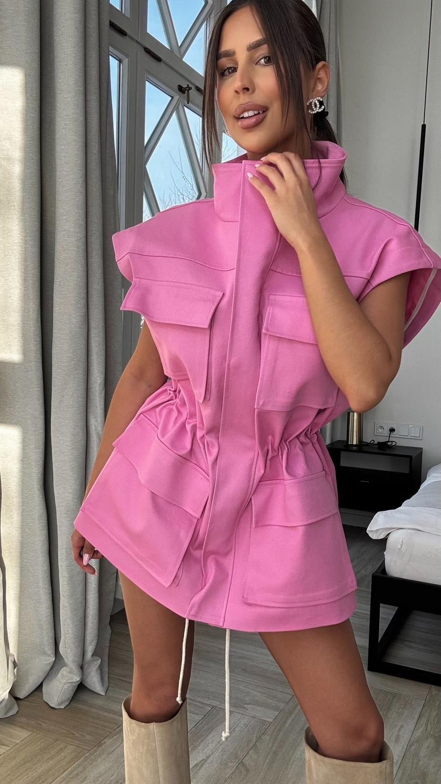 Kurtka/kamizelka jeansowa 2w1 różowa EMO - Veretti Boutique