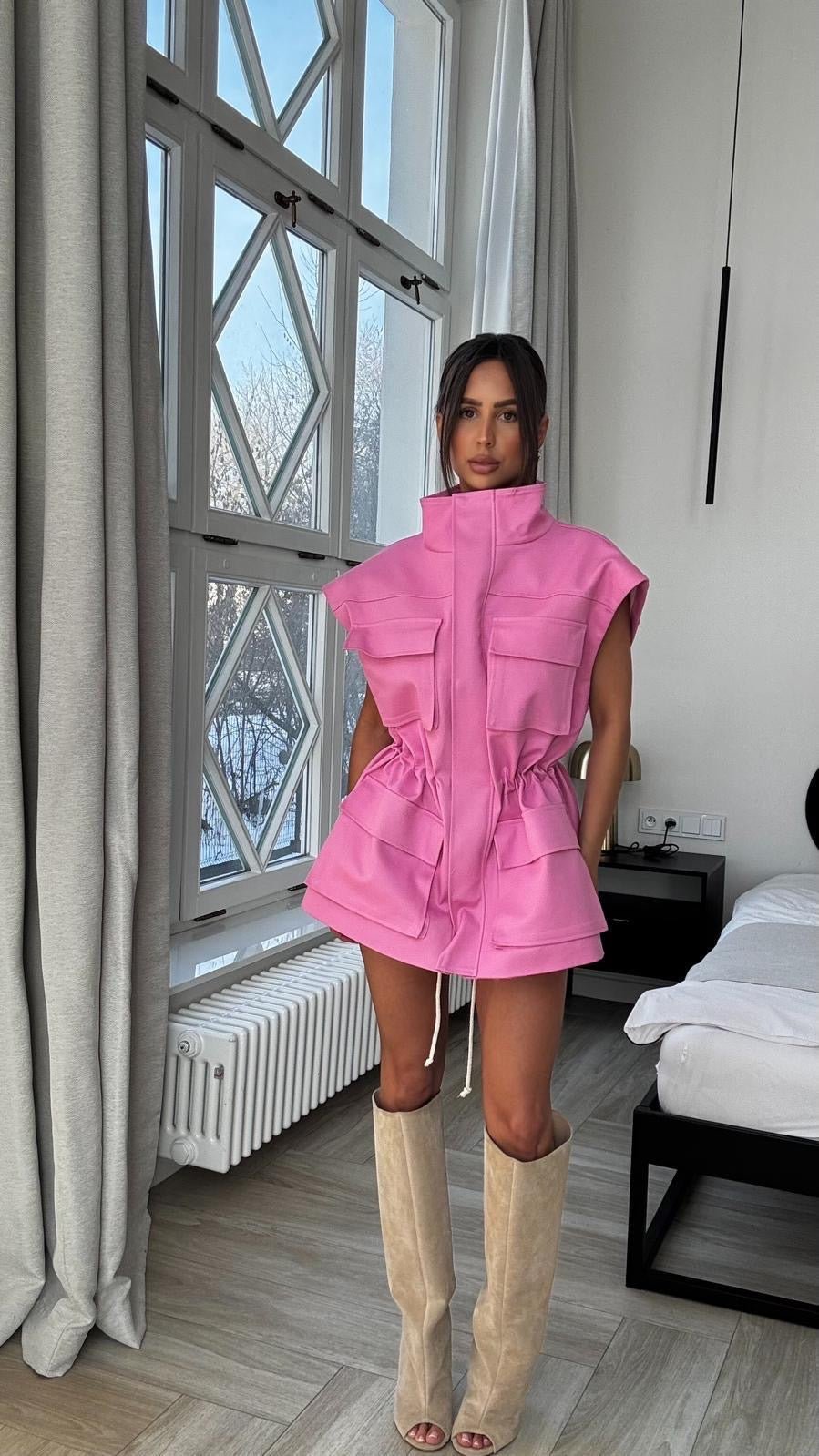 Kurtka/kamizelka jeansowa 2w1 różowa EMO - Veretti Boutique