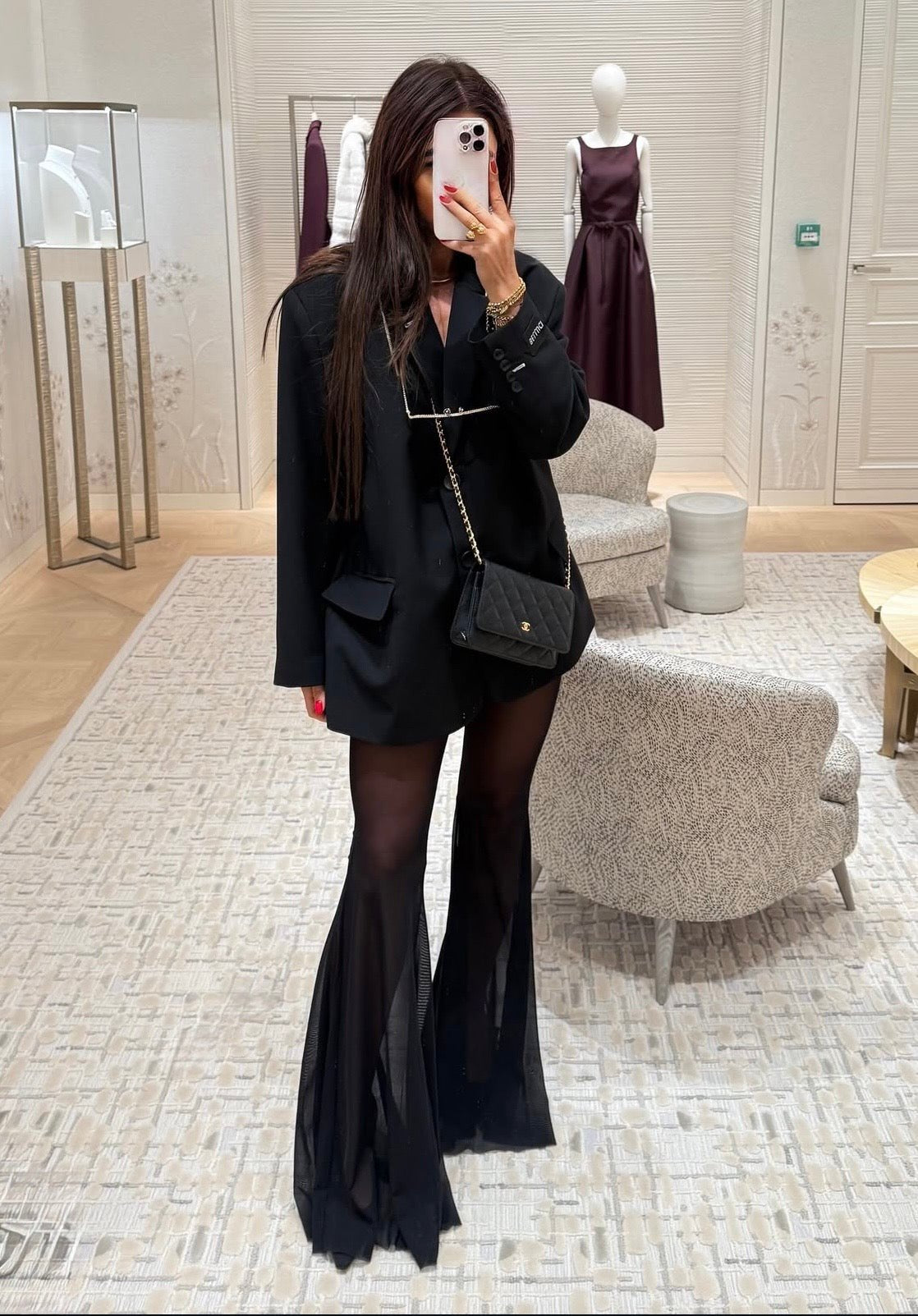 Legginsy dzwony przezroczyste czarne BELLUCI - Veretti Boutique