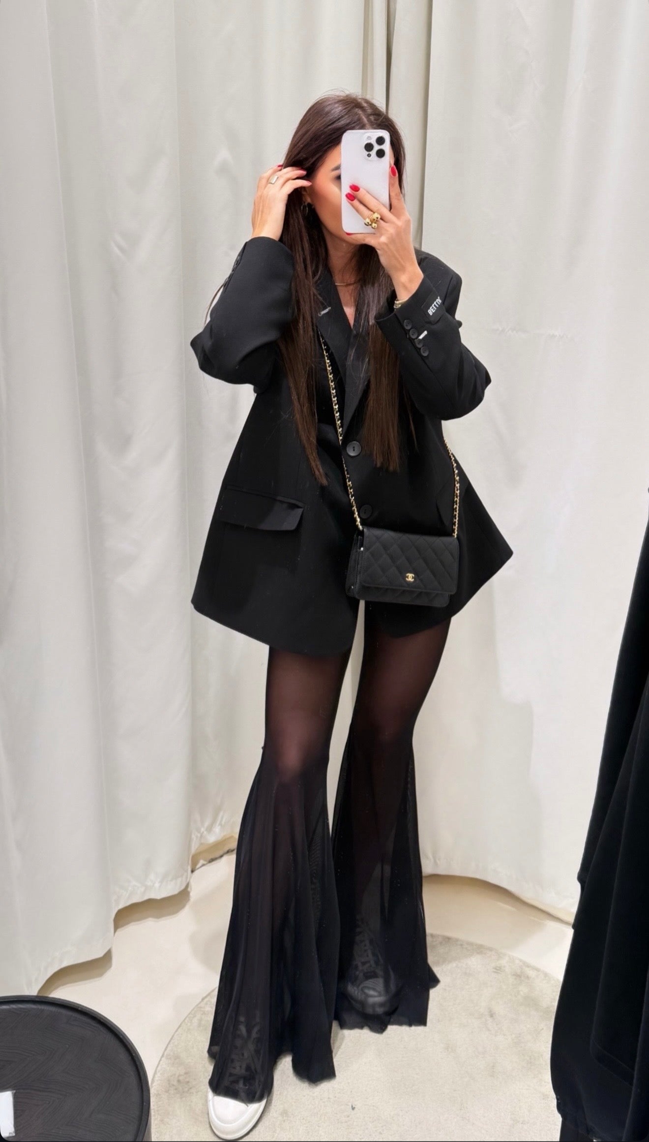 Legginsy dzwony przezroczyste czarne BELLUCI - Veretti Boutique