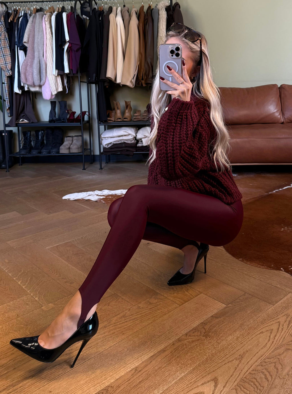 Legginsy narciarki bordowe - Veretti Boutique