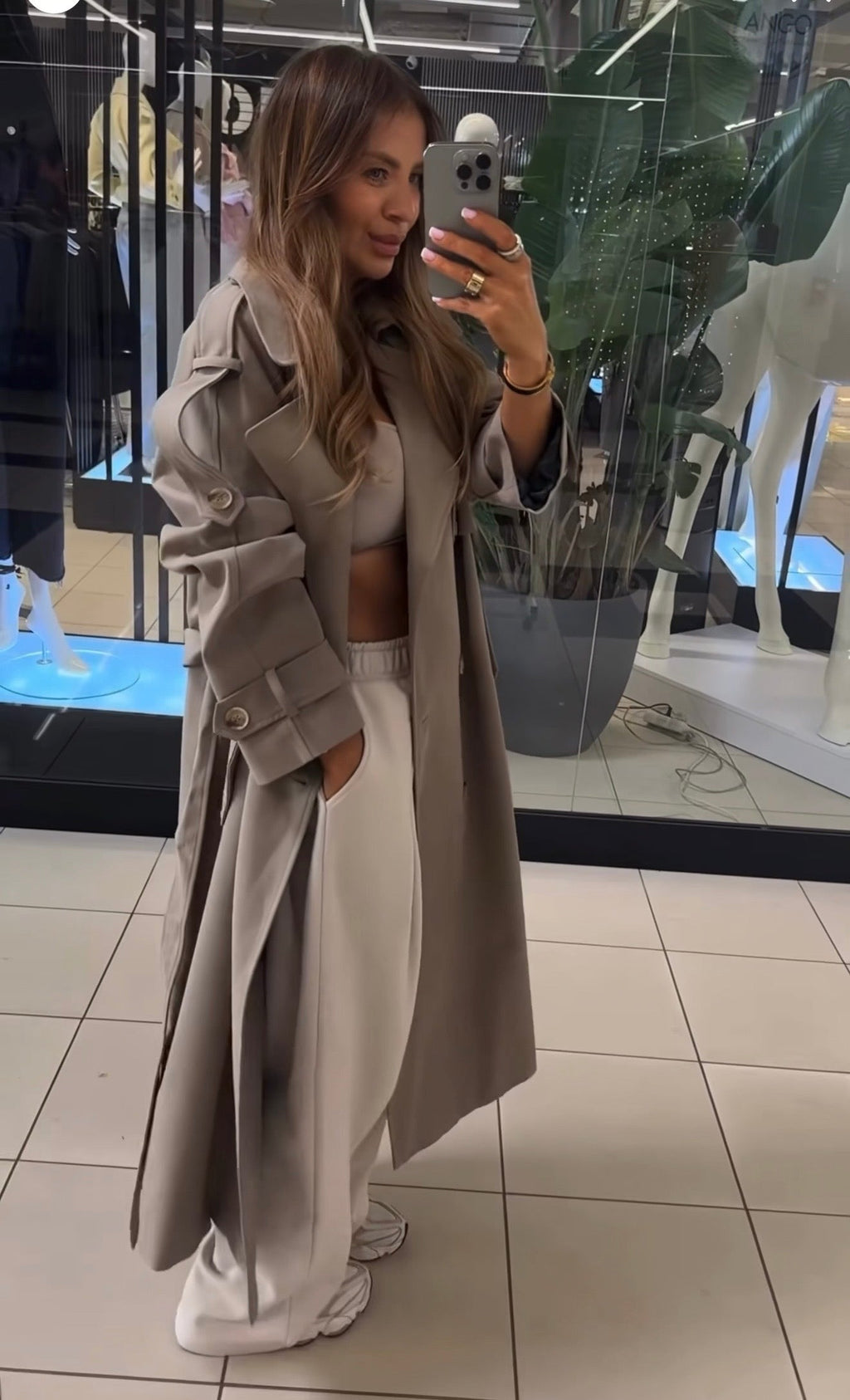 Płaszcz trencz ciemny safari EMO - Veretti Boutique