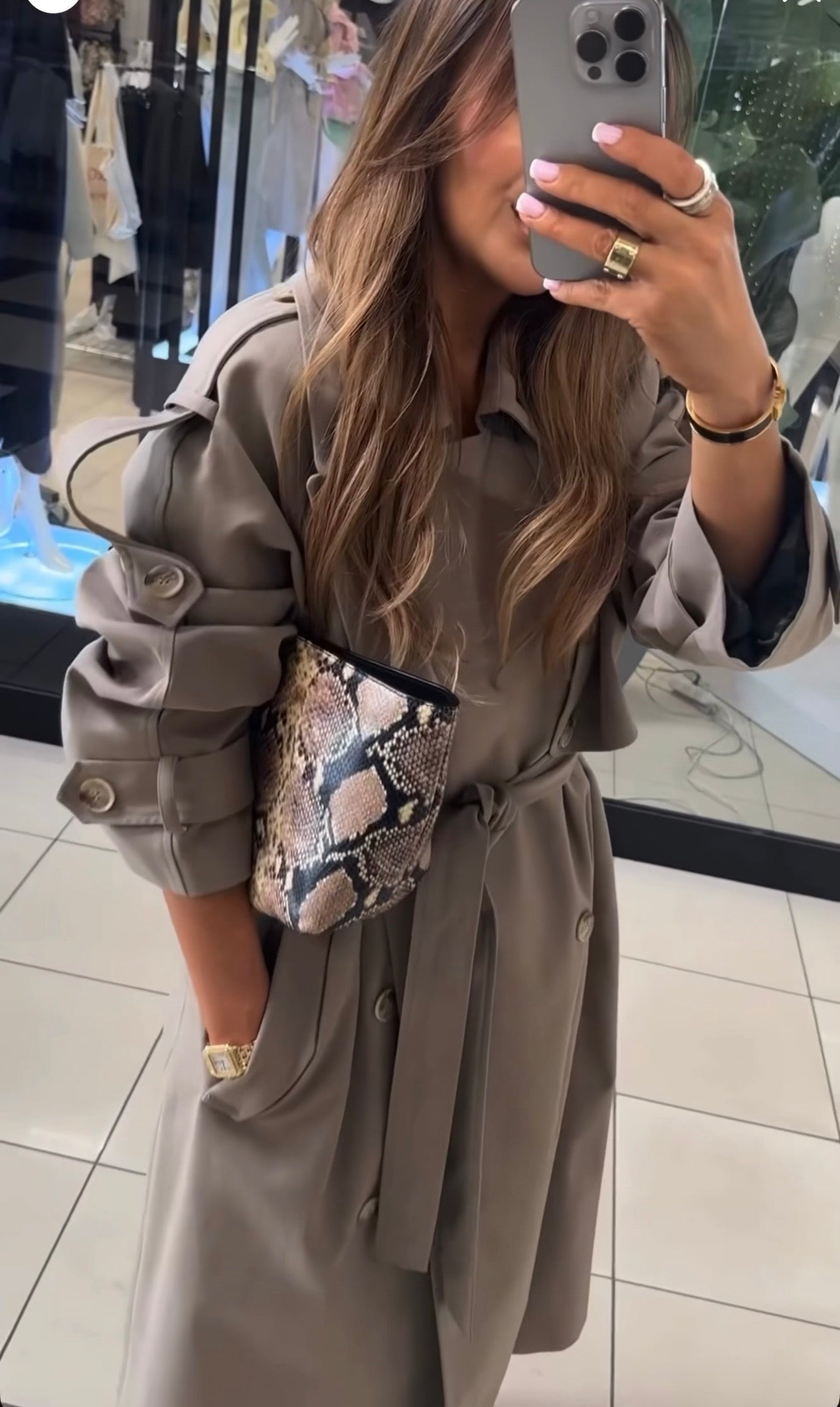 Płaszcz trencz ciemny safari EMO - Veretti Boutique