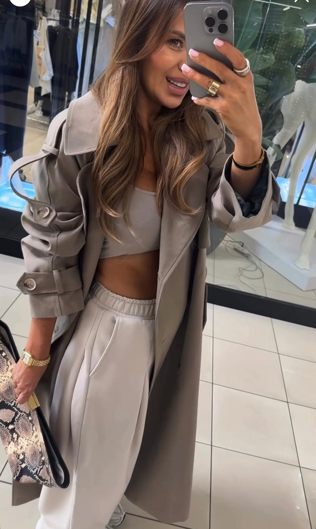 Płaszcz trencz ciemny safari EMO - Veretti Boutique