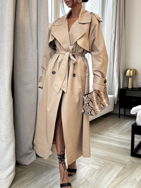 Płaszcz typu trencz wiązany 45% bawełna beż EMO - Veretti Boutique