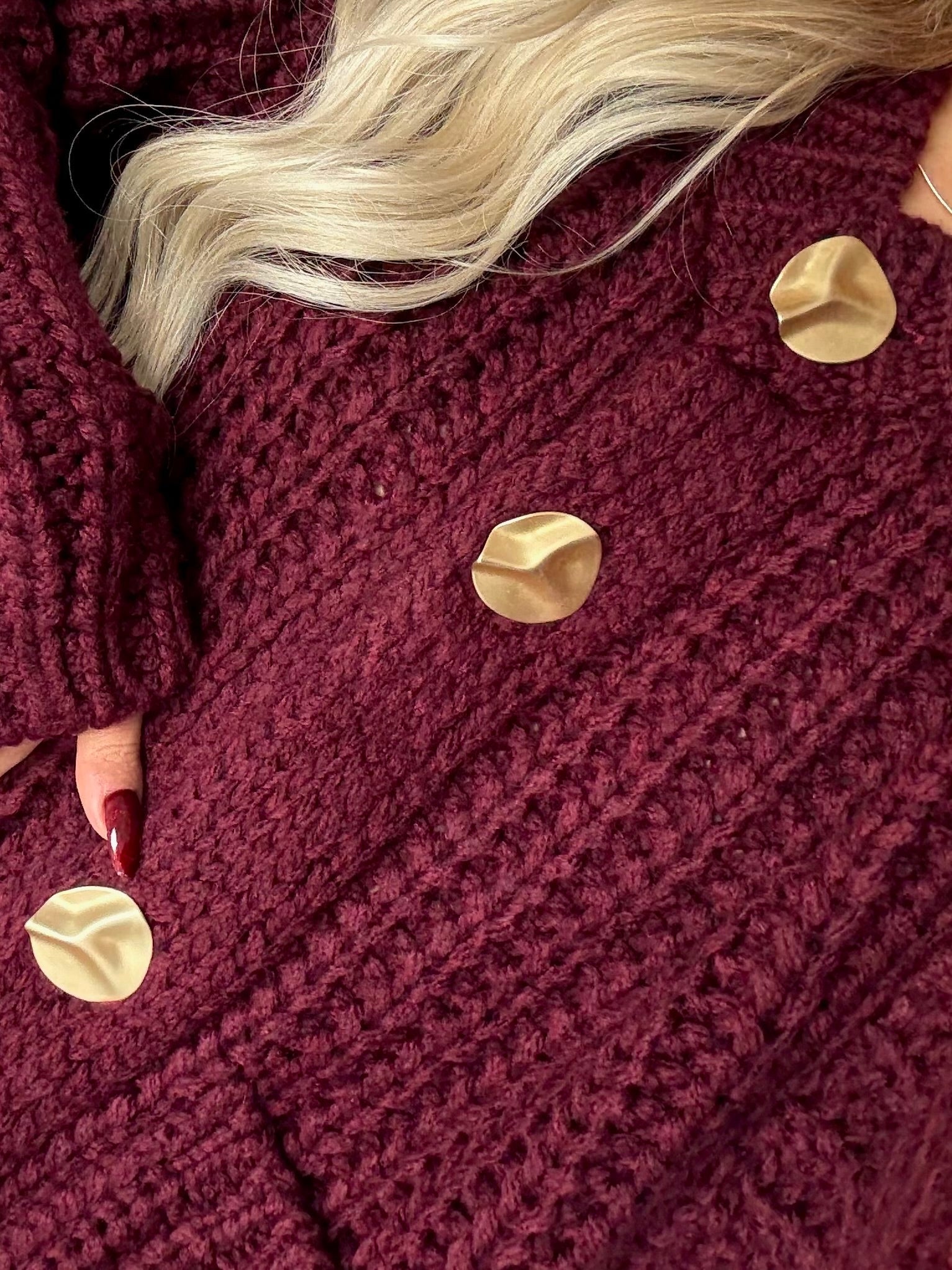 Pleciony kardigan bordowy - Veretti Boutique