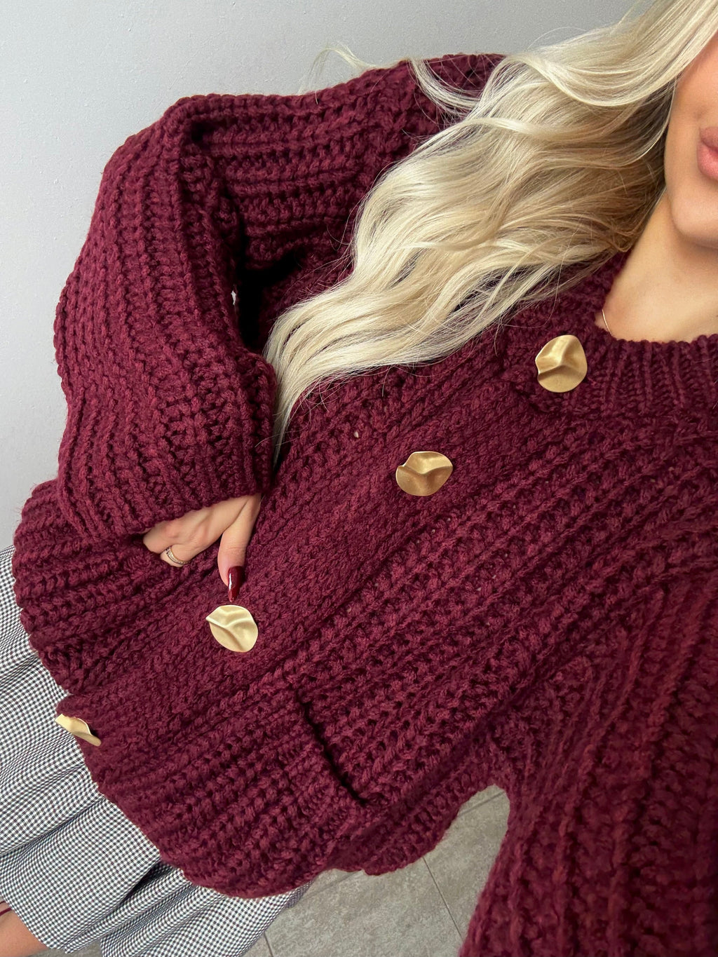 Pleciony kardigan bordowy - Veretti Boutique