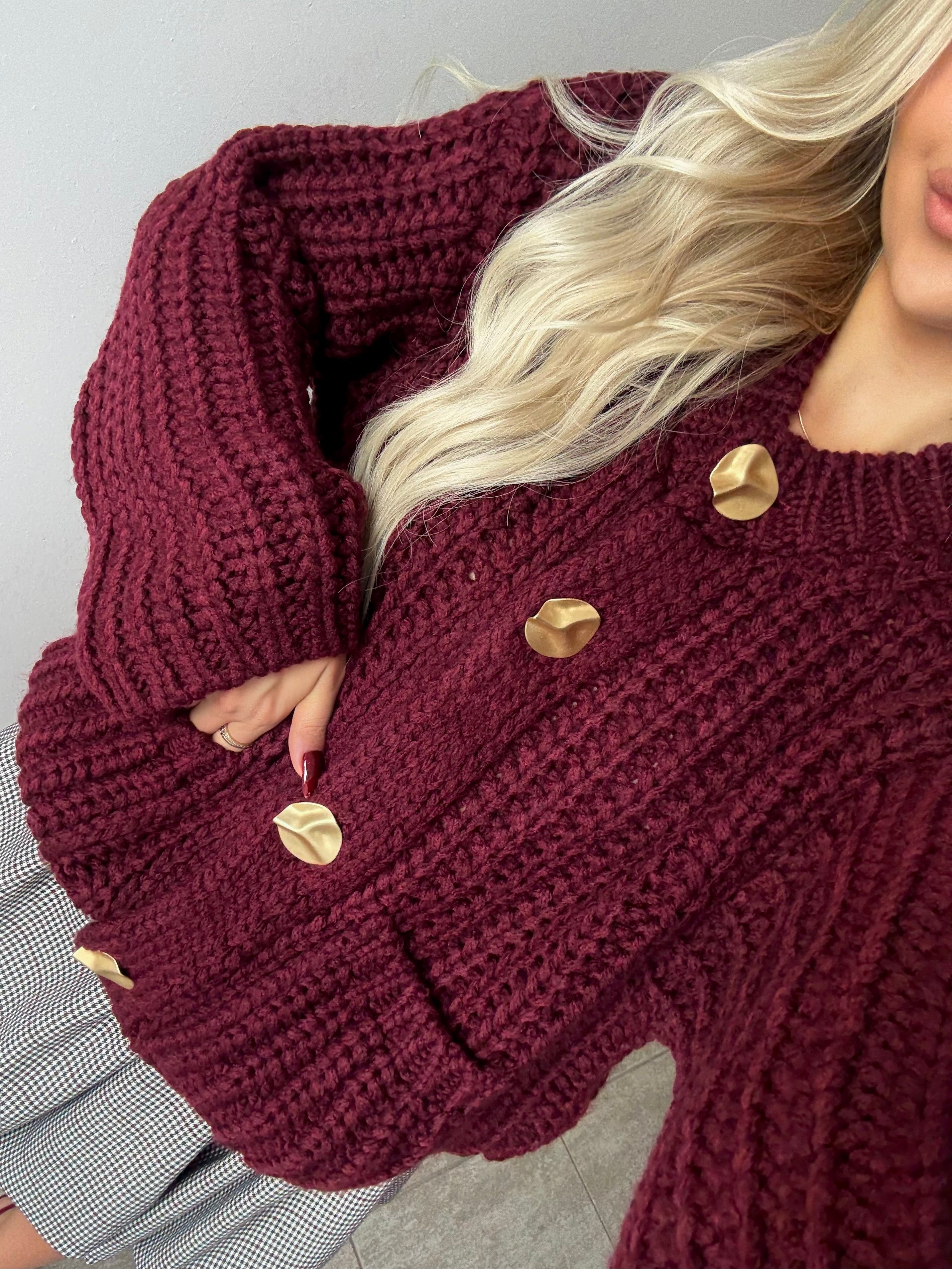 Pleciony kardigan bordowy - Veretti Boutique