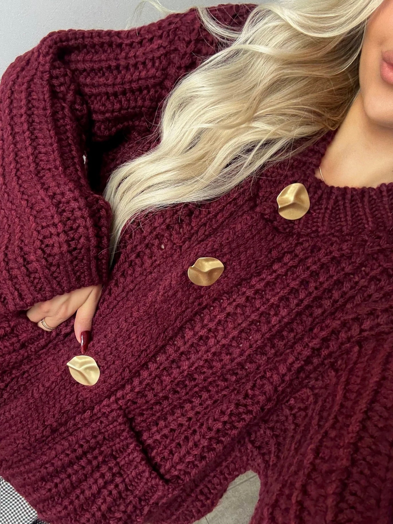 Pleciony kardigan bordowy - Veretti Boutique