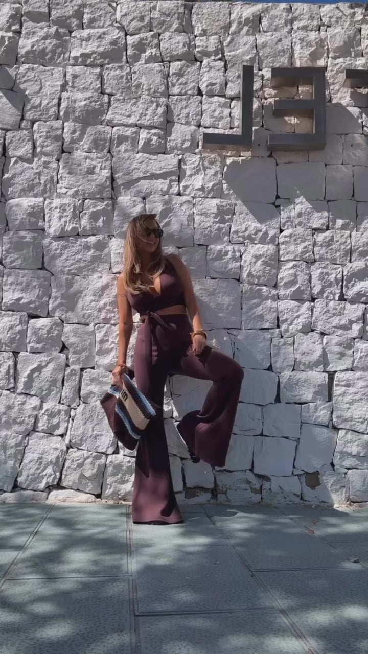 Dzwony spodnie/legginsy szerokie long czekoladowe 40% wiskoza EMO