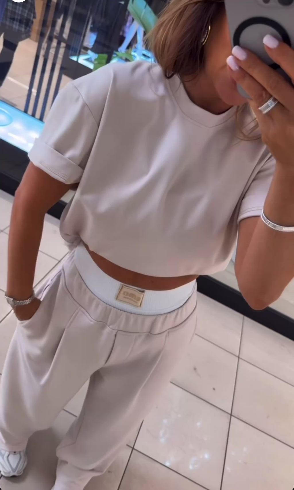 T-shirt damski basic beż EMO