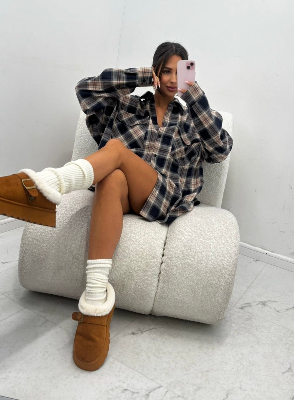 Skarpetki z dodatkiem wełny 35% śmietankowe EMO - Veretti Boutique