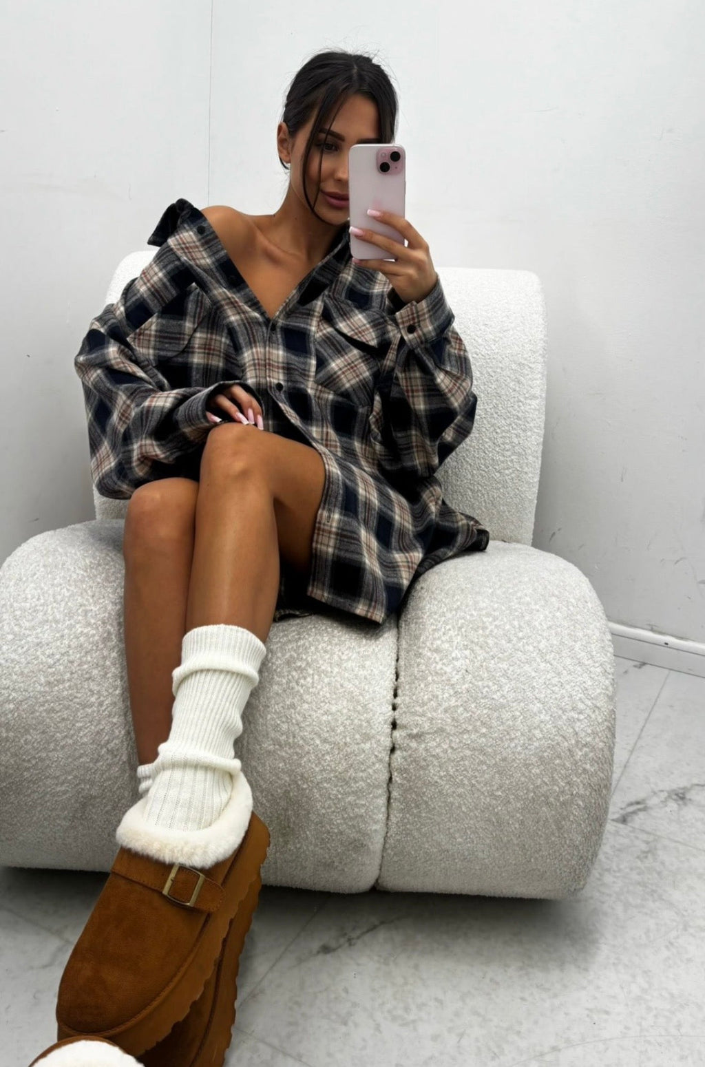 Skarpetki z dodatkiem wełny 35% śmietankowe EMO - Veretti Boutique