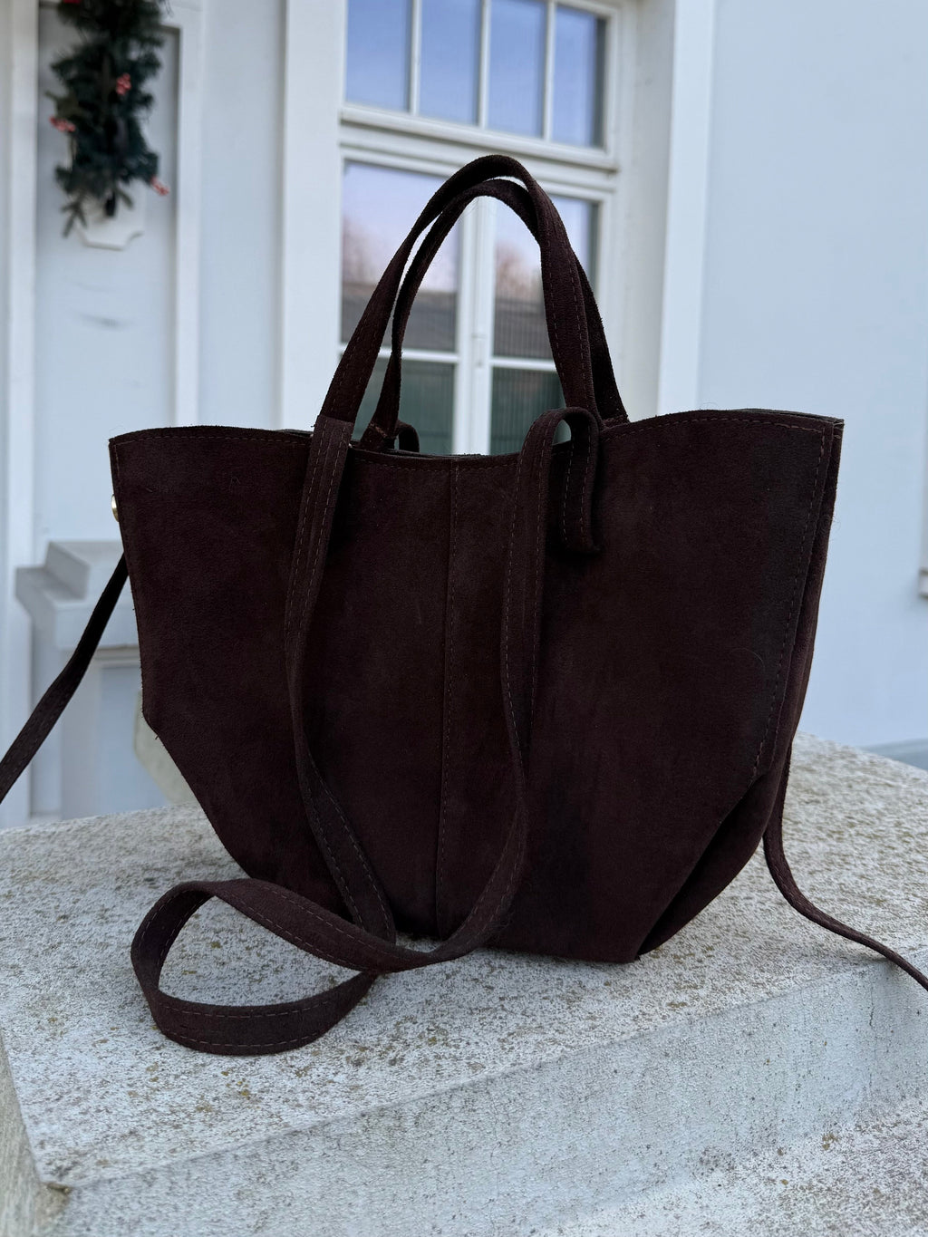 Skórzana torebka zamszowa 2w1 - Veretti Boutique