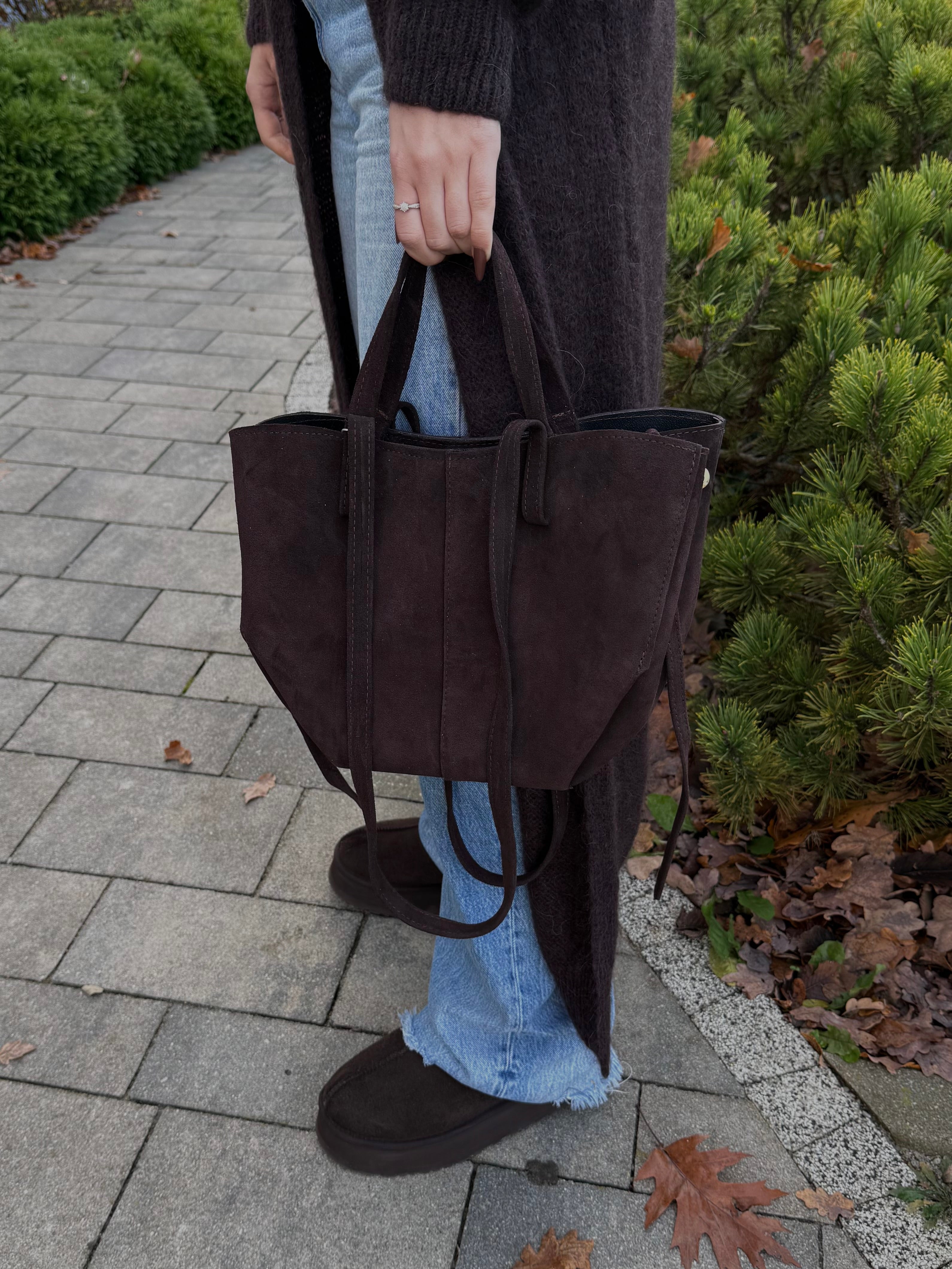 Skórzana torebka zamszowa 2w1 - Veretti Boutique