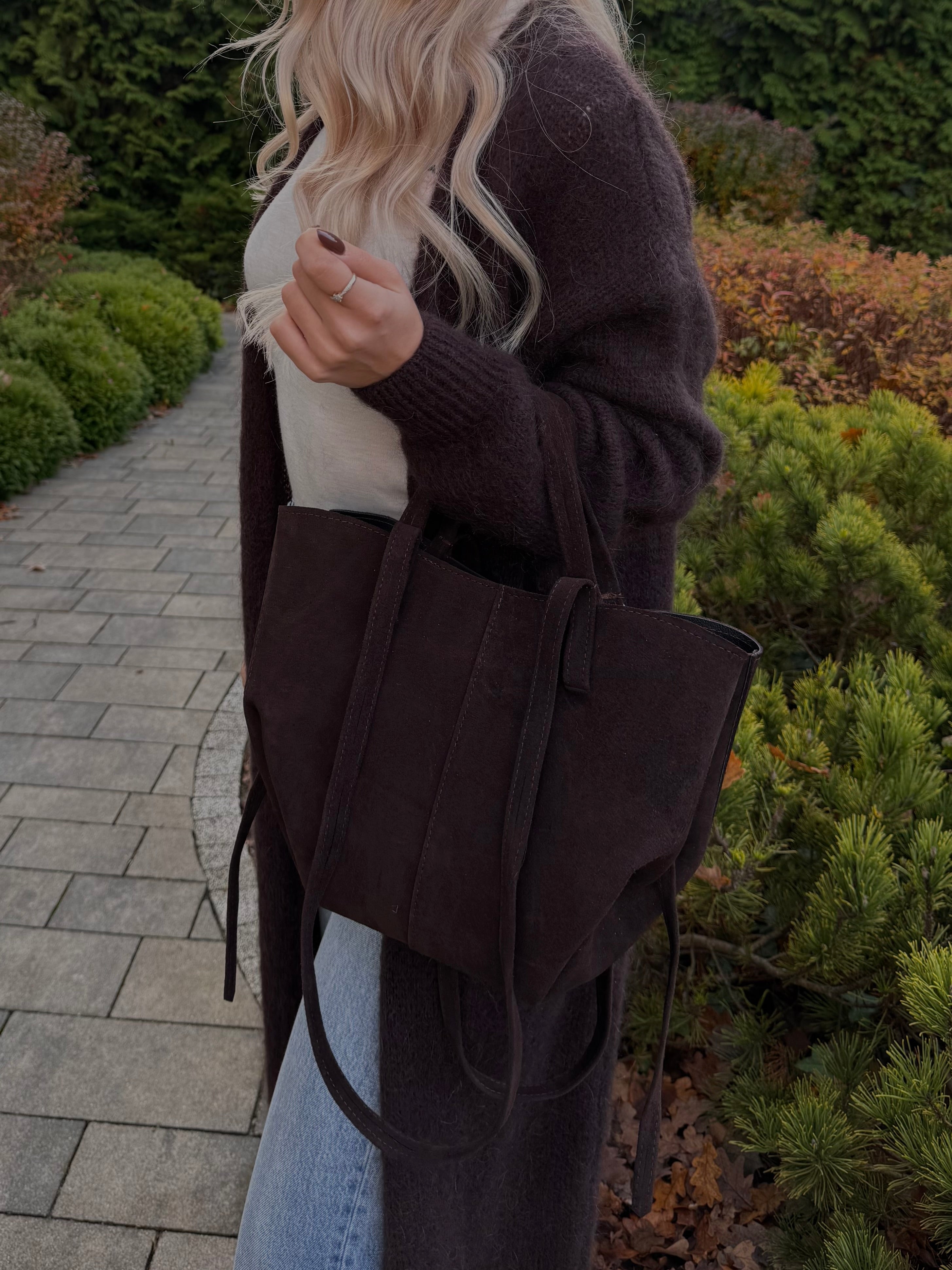 Skórzana torebka zamszowa 2w1 - Veretti Boutique