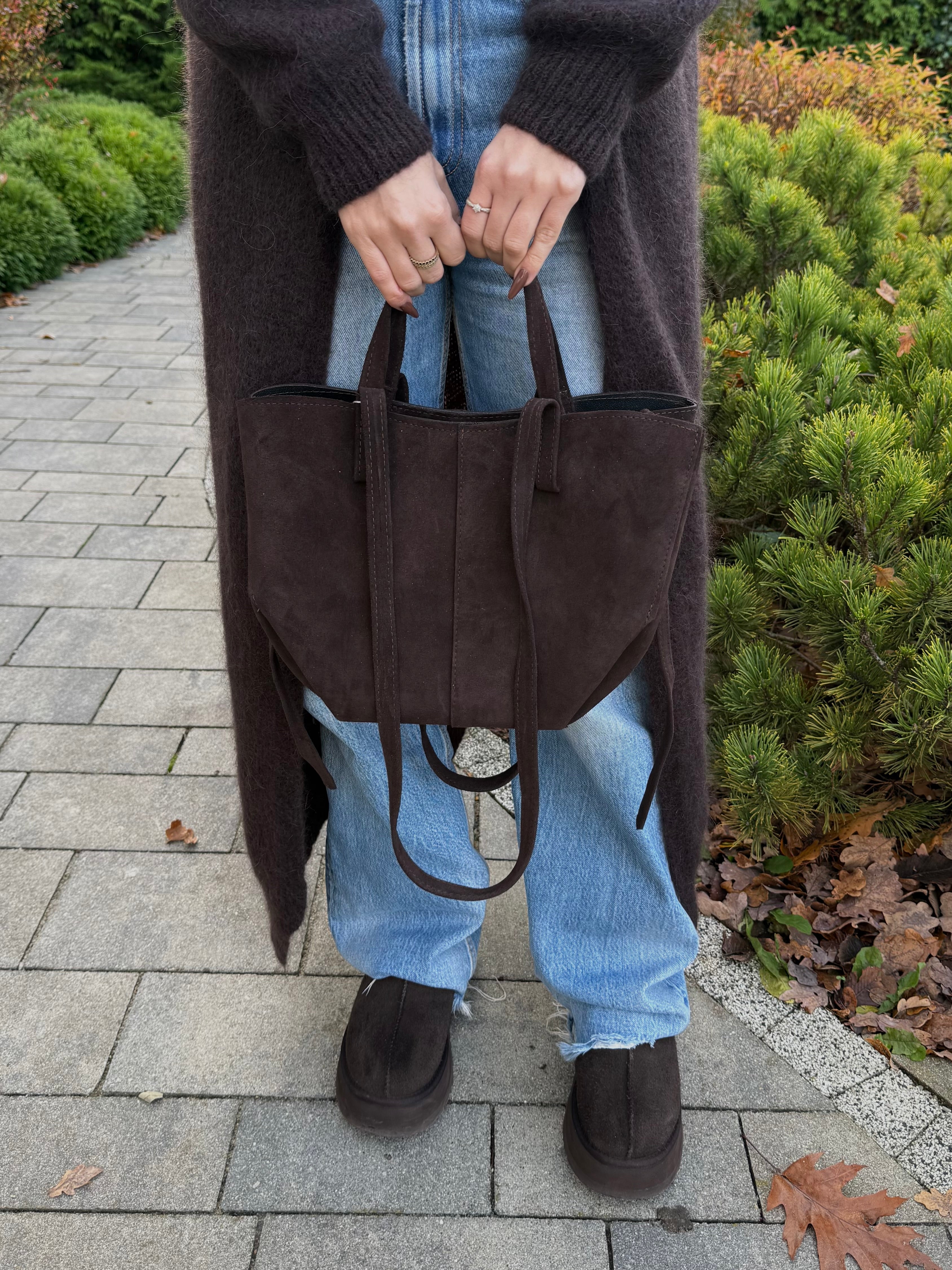 Skórzana torebka zamszowa 2w1 - Veretti Boutique