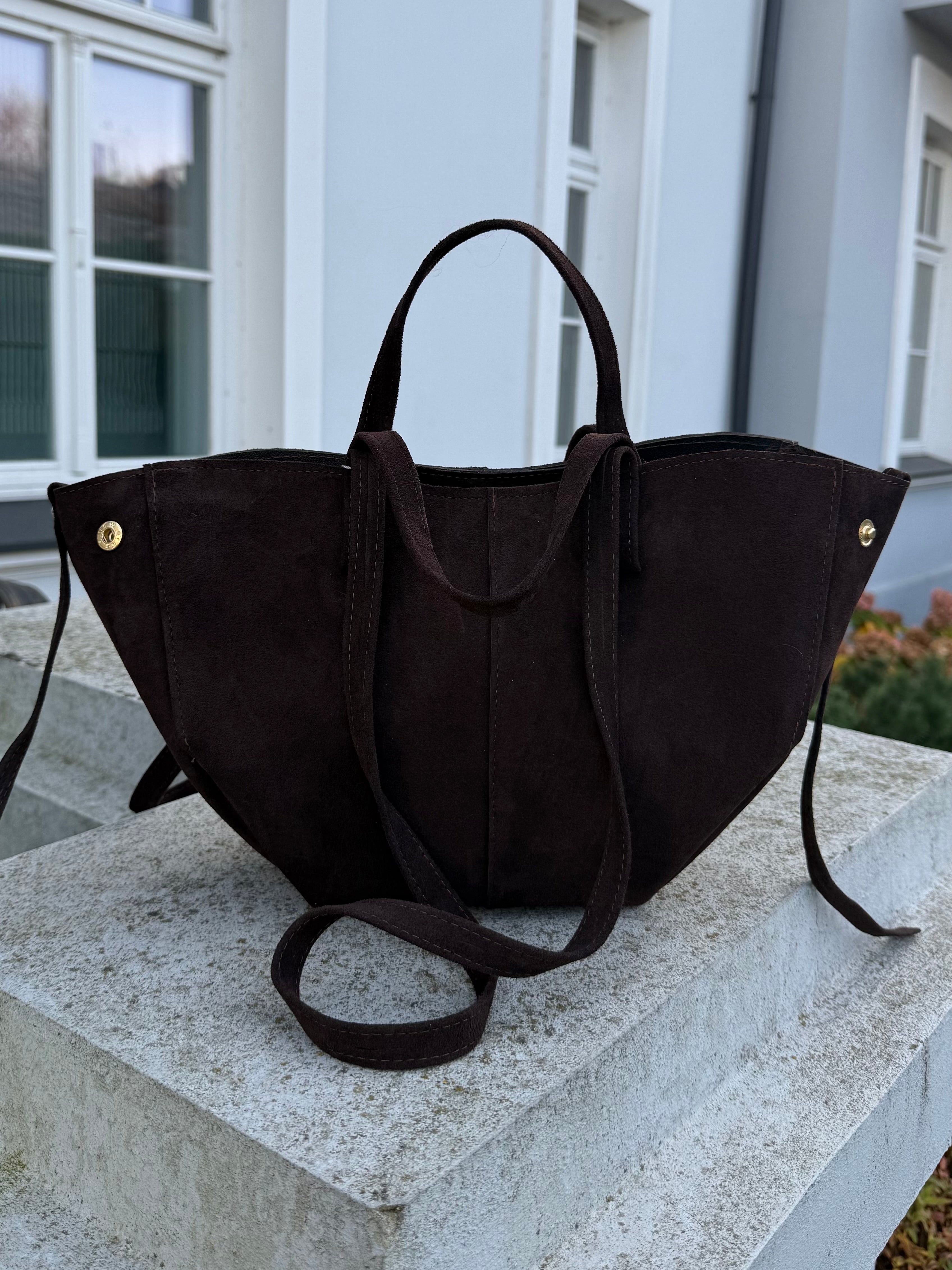 Skórzana torebka zamszowa 2w1 - Veretti Boutique