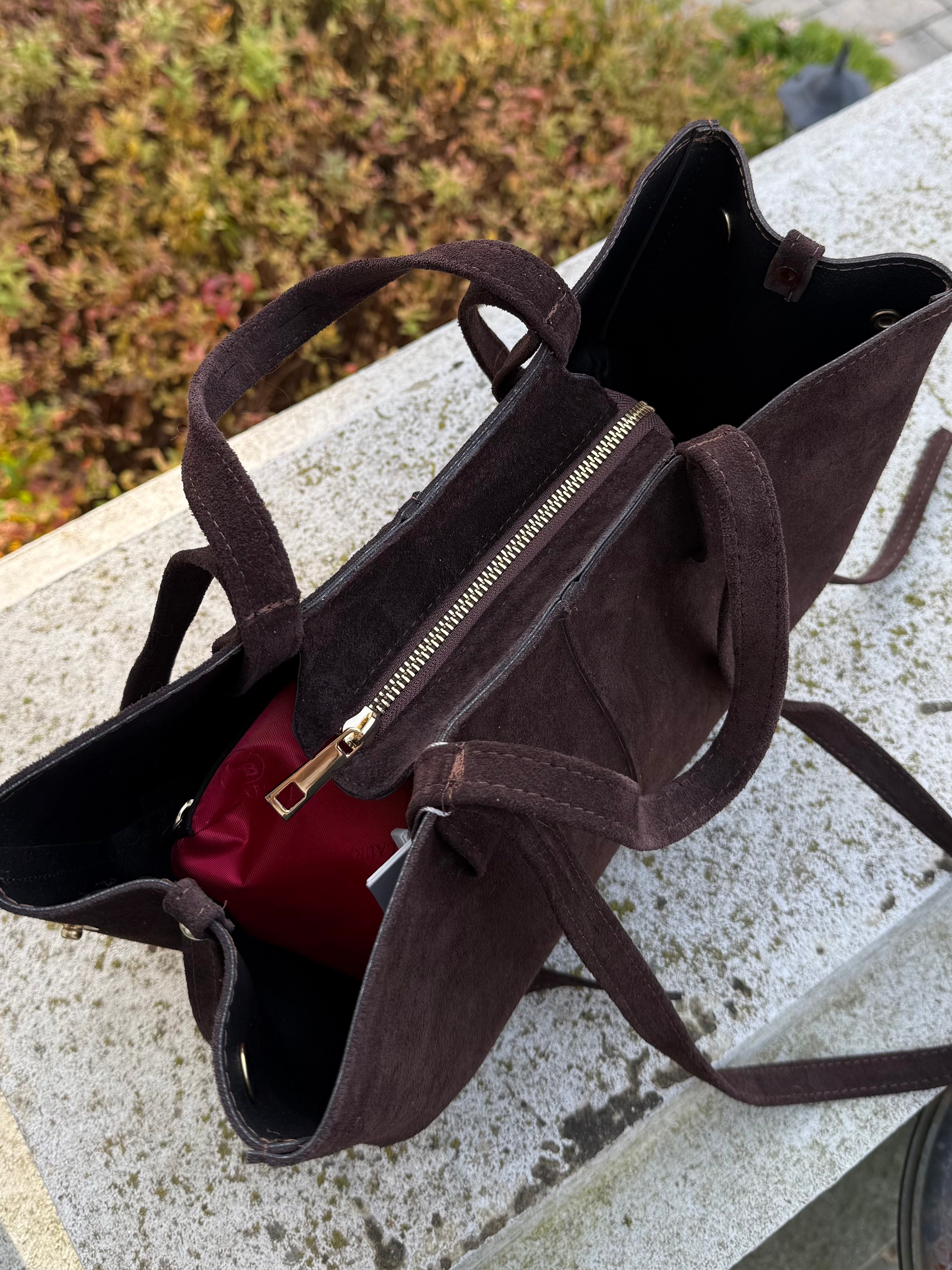 Skórzana torebka zamszowa 2w1 - Veretti Boutique