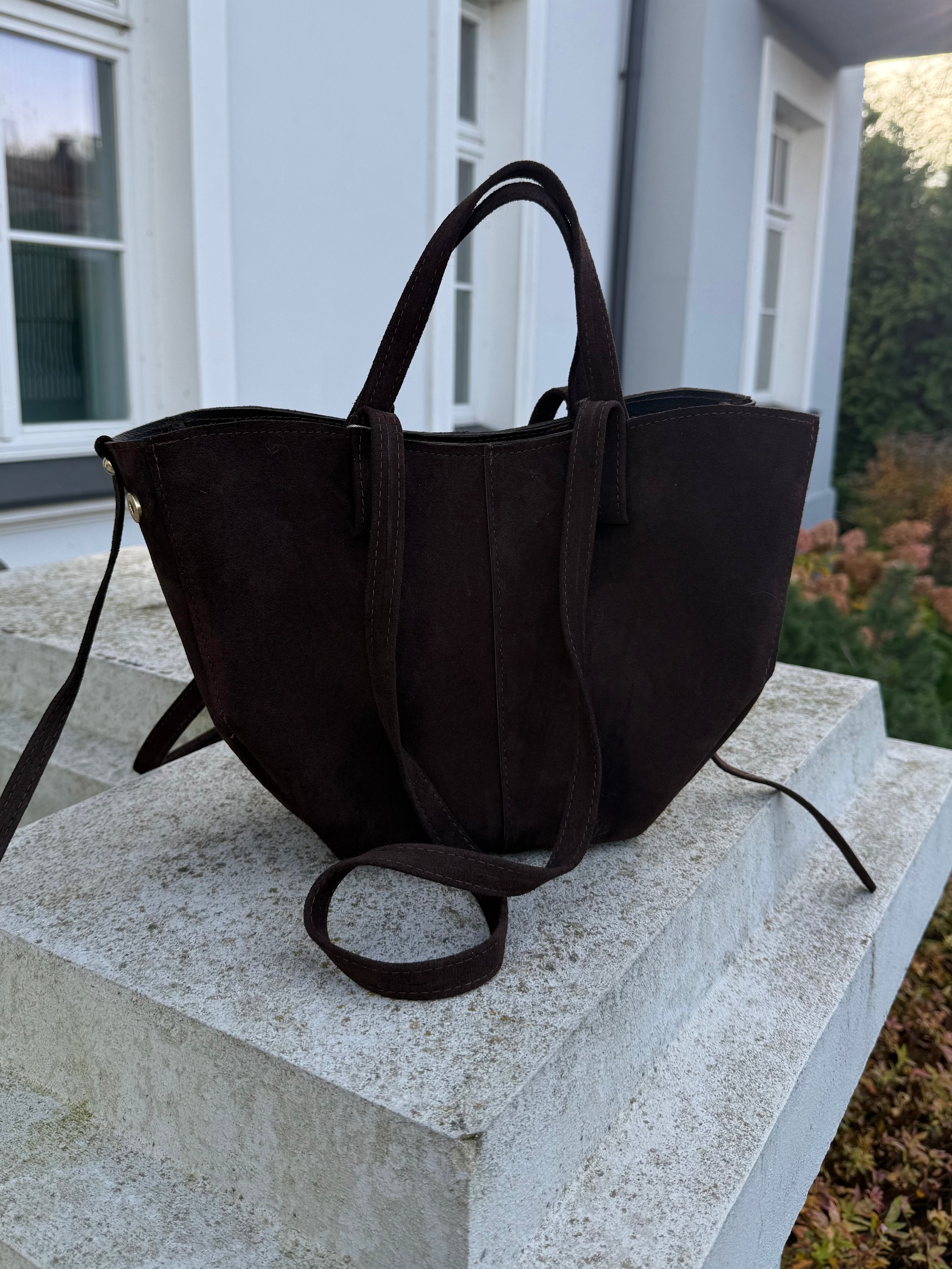 Skórzana torebka zamszowa 2w1 - Veretti Boutique