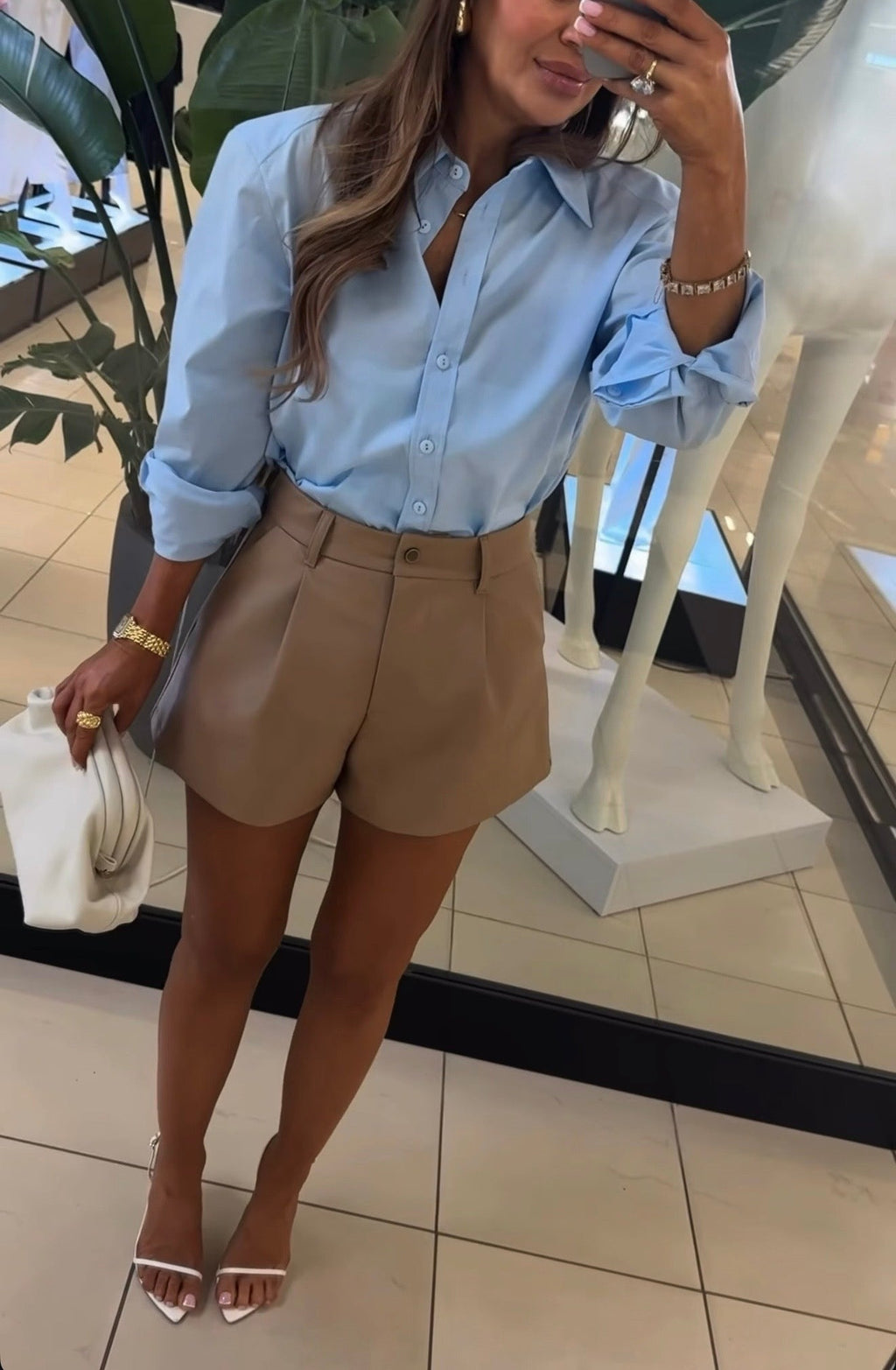Spodenki z eko skóry - Camel EMO - Veretti Boutique