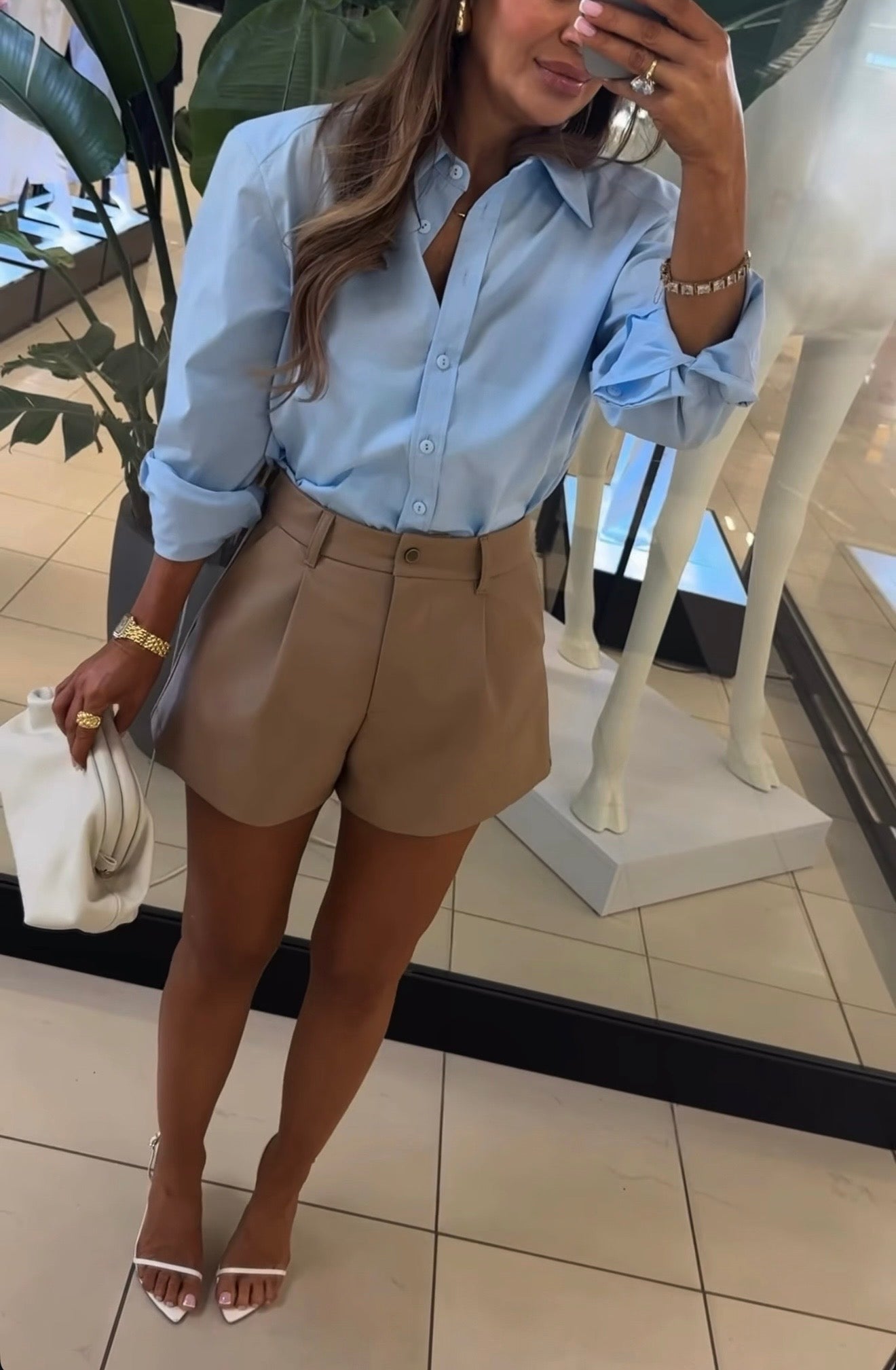 Spodenki z eko skóry - Camel EMO - Veretti Boutique