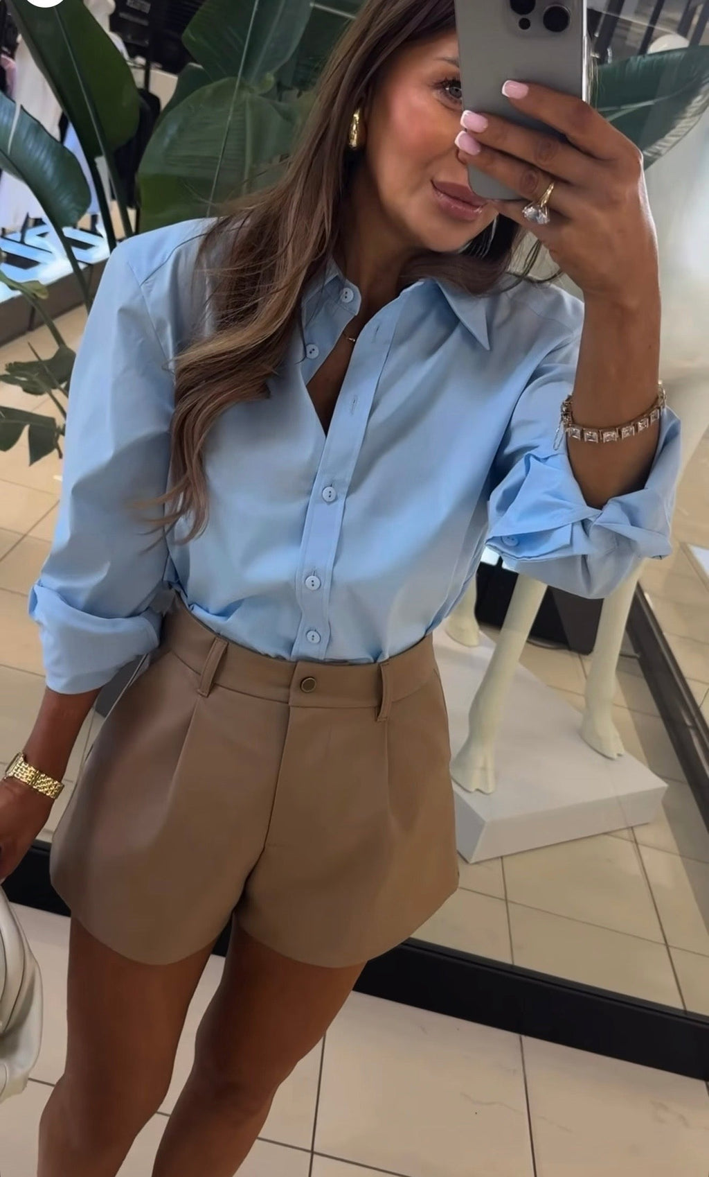 Spodenki z eko skóry - Camel EMO - Veretti Boutique