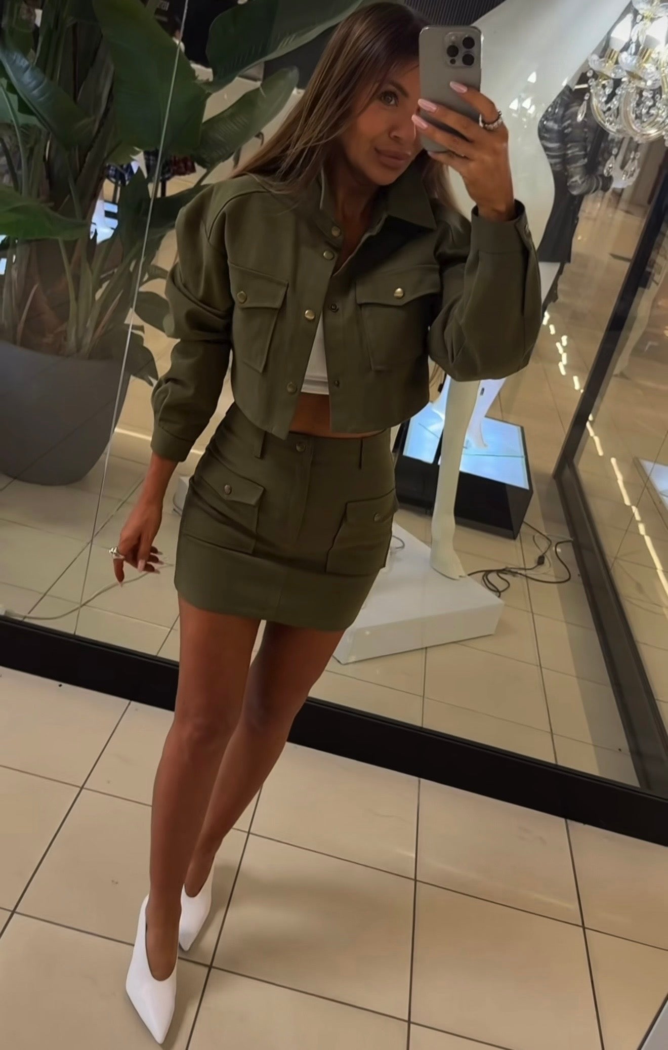 Spódnica jeansowa mini - Khaki EKO - Veretti Boutique