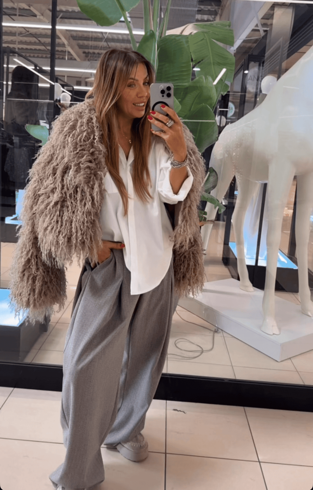 Spodnie w jodełkę szare 35% bawełna EMO - Veretti Boutique