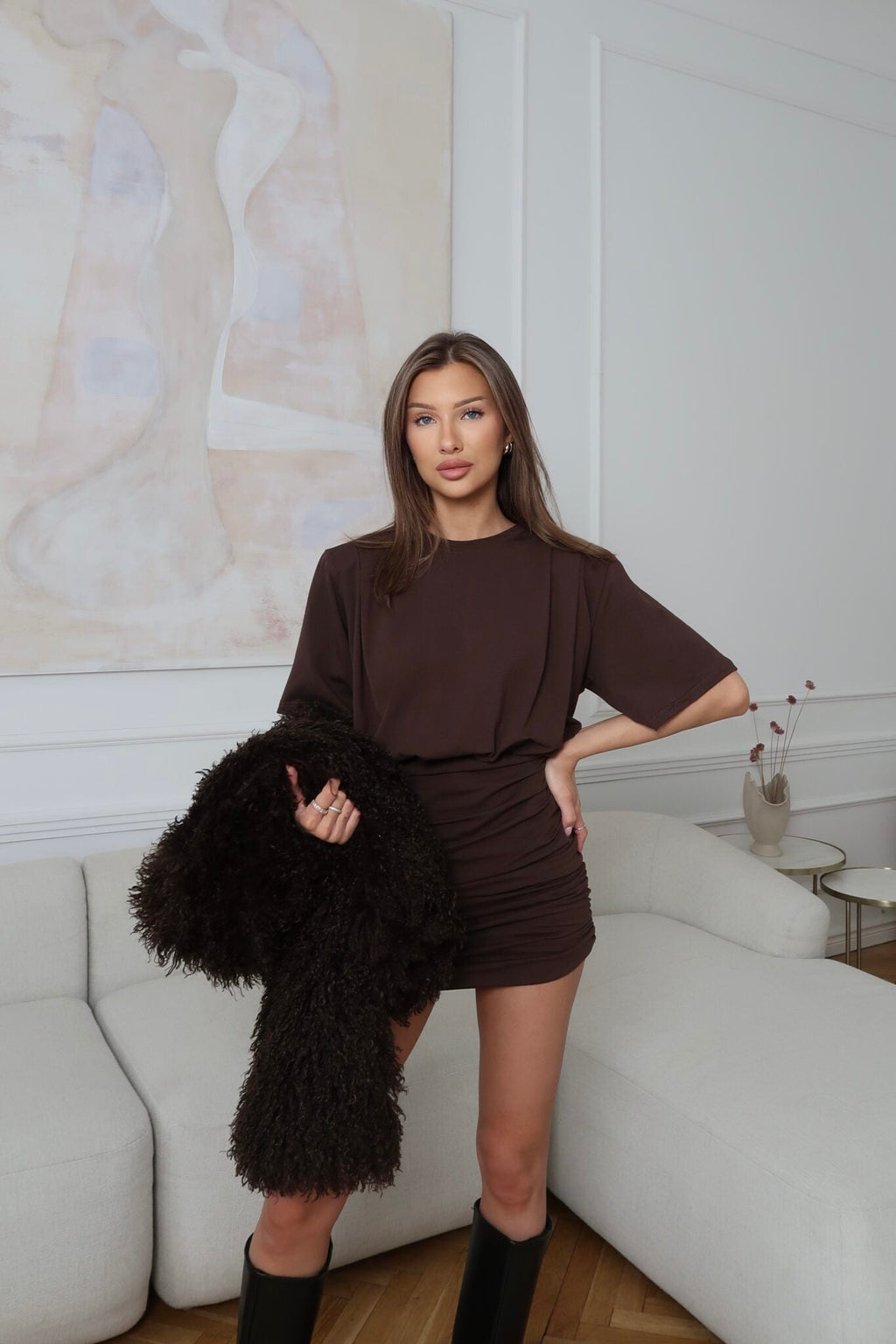 Sukienka ELLA brązowa 95% bawełna - Veretti Boutique