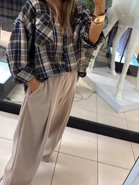 Sztruksowe spodnie beżowe 35% bawełna EMO - Veretti Boutique