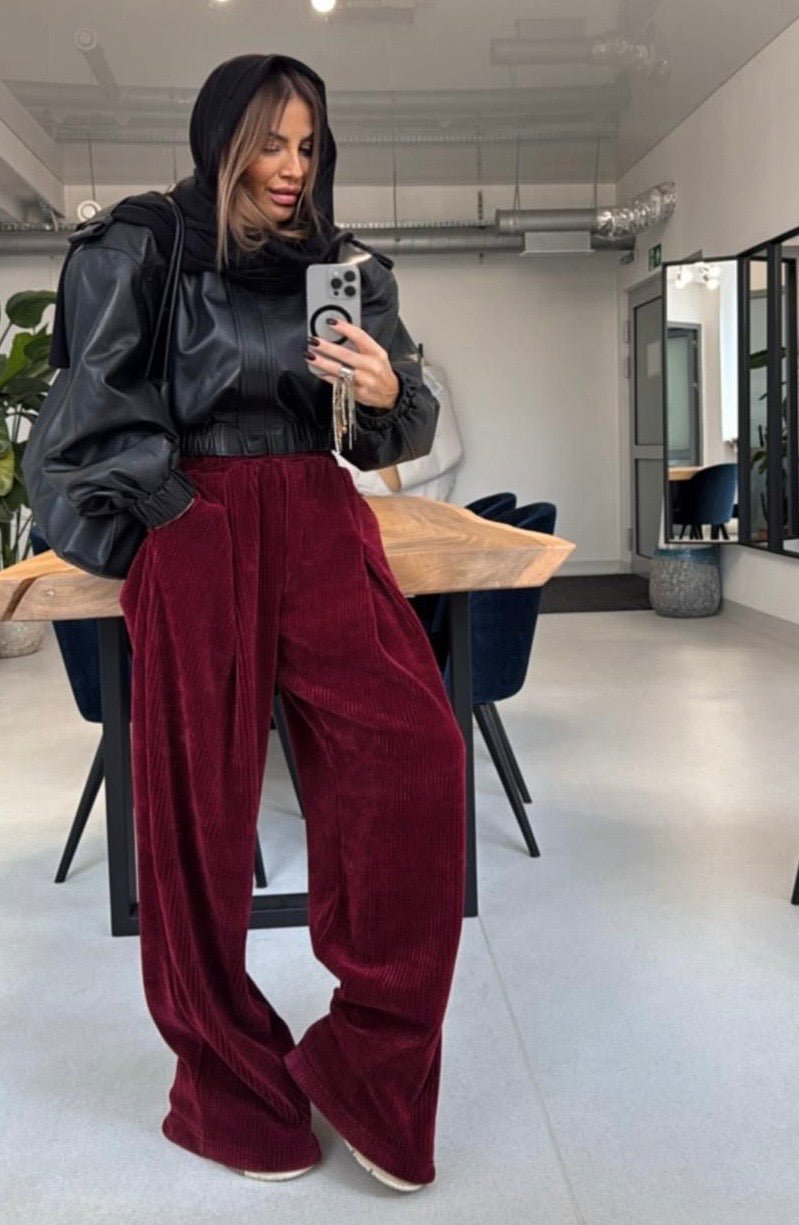 Sztruksowe spodnie bordowe 35% bawełna EMO - Veretti Boutique