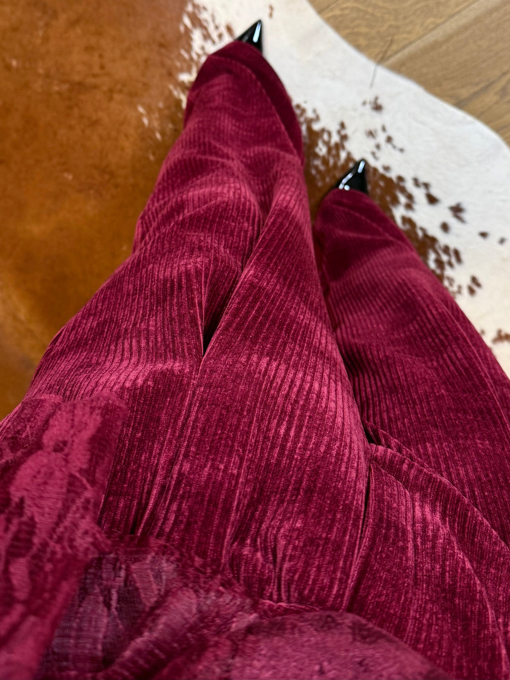 Sztruksowe spodnie bordowe 35% bawełna EMO - Veretti Boutique