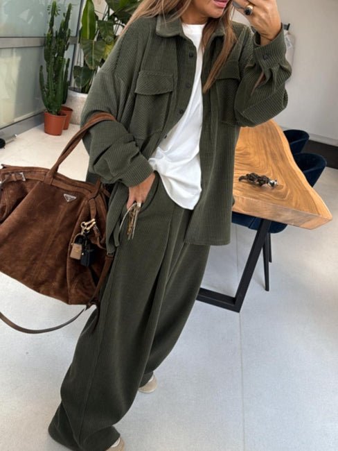 Sztruksowe spodnie khaki 35% bawełna EMO - Veretti Boutique