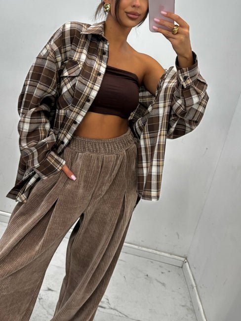 Sztruksowe spodnie mokka 35% bawełna EMO - Veretti Boutique