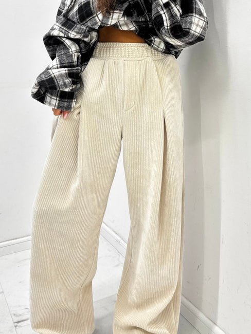 Sztruksowe spodnie śmietankowe 35% bawełna EMO - Veretti Boutique