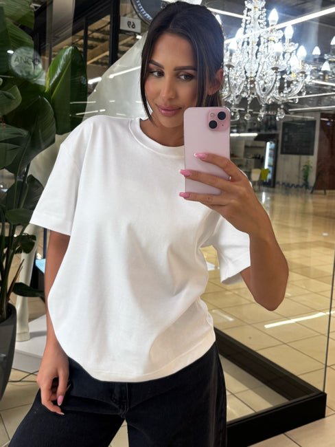 T-shirt damski basic śmietanka EMO - Veretti Boutique